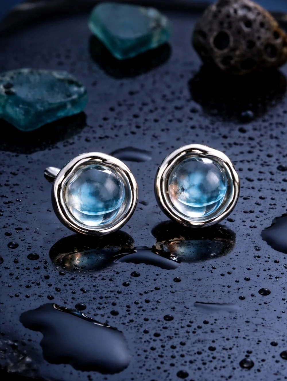 Moonstone Iridescent Crystal Stud Earrings 14K Gold Plated Hypoallergenic NWT